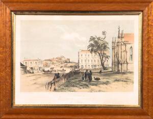 EDMUND THOMAS (1827-1867), 3 Coloured engravings of Melbourne scenes, I. Elizabeth and Lonsdale Street. II. The Post Office Melbourne. III. From Below Princes Bridge. Largest 25 x 39cm