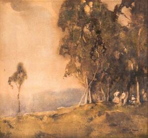 WILLIAM BARKER (Australian school)Figures in landscapesigned lower right, dated 194227 x 29cm