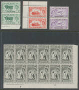 FALKLAND ISLANDS: 1955-57 &frac12;d to 2d pairs plus 1/- imprint block of 12, 1960-66 Birds singles, pairs, blocks of 4 & 6 and large part-sheets (ex 2d) to 1/- plus 2/- x2 & 5/- x2 pairs, noted 1d Weak Entry (R12/5) x2, 1962 Radio x15 sets, 1964 50th Anniversa - 6