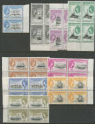 FALKLAND ISLANDS: DEPENDENCIES: 1954-62 ½d to £1 including half-sheets or large blocks to 1/-, noted 1d Retouch to Cross-Hatching (R12/1) SG 27ba, 2/- x5 2/6d x6, 5/- x7 & 10/- x3, 1956 'Trans-Antarctic Expedition' overprints with 2½d 3d & 6d full sheets, - 5