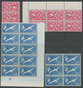 FALKLAND ISLANDS: SOUTH GEORGIA: 1963 ½d to £1 (both) including part sheets, blocks and singles to 1/- plus 2/- x20 2/6d x18 5/- x19 10/- x13 & £1 grey x6, 1972 Shackleton x35+ sets, 1974 Churchill M/S SG 42 x34 & 1977 Decimal Currency Surcharges, Cat £3 - 5