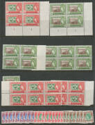 MALAYSIA: MALAYAN STATES: Singles, pairs and blocks of 4 or more for Kedah 1957 to 50c x10+, $1 x6 (3*) $2 x5 (2*) $5 x5 (1*), 1959 with $2 x5 & $5 x10 (including perf 13x12½ SG 114a x5); Kelantan 1957 $2 x12 & $5 x7, 1961-63 x7 sets; Negri Sembilan inclu - 4