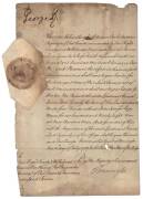 KING GEORGE II (1683-1760, King of Great Britain from 1727 until his death), document signed, Kensington, 18th July 1759, Warrant for funds augmentation for Coldstream Guards, signed 'George R' at head of document, and with paper seal. Fair condition.  - 2