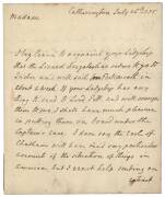 ADMIRAL (VISCOUNT) SAMUEL HOOD (1724-1816): 1775 (July 26th) ALS from Catherington to Lady Chatham (wife of William Pitt the Elder), "the Lizard frigate has orders to go to Quebec & will sail from Portsmouth in about a week". {The Battle of Bunker Hill ha - 2