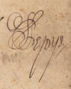 SAMUEL PEPYS (1633-1703, famous diarist, Secretary to the Admiralty): A document regarding a contract for the sale of canvas to the Navy dated October 1665. It is signed by Samuel Pepys and the Lords of the Admiralty - Lord Brouncker, Sir John Mennes, Sir