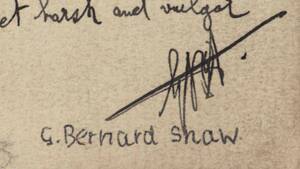 GEORGE BERNARD SHAW (1856-1950, Irish playwright): 1947 (9 July) ALS (card) to Malcolm Morley, The Everyman Theatre, Hampstead, giving permission to do his play "Overruled", and providing notes on casting the characters.