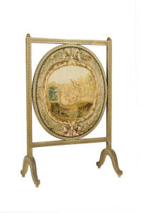 A green painted carved rectangular fire screen with tapestry panel, 19th century