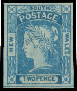1854 Laureates with Numeral Watermark 2d Prussian blue SG 85, good even margins with outer framelines at left & base, unused, Cat &pound;350.