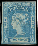 1854 Laureates with Numeral Watermark 2d Prussian blue SG 85, good even margins with outer framelines at left & base, unused, Cat &pound;350.