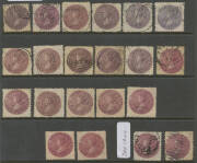 1861-88 "Coin" 5/- collection with a good number of mint/unused examples including a corner stamp with Floral Border, the used with one on an 1888 piece, another with Floral Border & an excellent array of shades including the dramatic "royal purple" SG 17 - 2