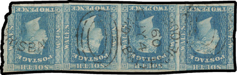 Rays Numerals '85' of Drayton (rated RR), '96' of Maryborough (R), and '201' of Rockhampton (RRRR) on NSW Imperf Diadems 1d & 2d x2, also 'QUEENSLAND/60/JY4/=BRISBANE=' duplex on 2d pair, all the stamps with full margins. (4 items)