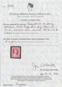 1860 Large Star Clean-Cut Perf 14-16 1d carmine-rose SG 4, unused, Cat &pound;2750. A rare stamp. RPSofV Certificate (2016). - 3