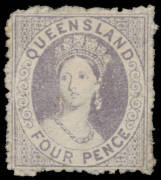 1866-67 Lithographs First Transfer 4d red-lilac SG 53, tiny pinhole, unused, Cat &pound;400.