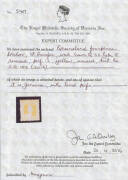 1868-78 Crown/Q 4d yellow First Transfer SG 102 with the Watermark Reversed, a few toned perfs at the top, unused, Cat &pound;1600+. RPSofV Certificate (2016). - 3