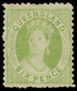1879 No Watermark 6d pale emerald-green SG 116, large-part o.g., Cat &pound;400.