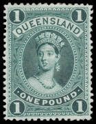 1903 Recess High Values 2/6d vermilion BW #Q53A (SG 270) two examples in slightly different shades & &pound;1 deep green BW #Q62 (SG 271), large-part o.g., Cat $3300 (&pound;2380). The &pound;1 is a rare stamp that was absent from Bernie Manning's collection. RPSofL Certif