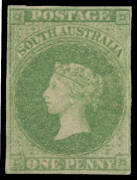 1858-59 First Roulettes 1d yellow-green SG 13, roulettes above the value tablet but cut from the sheet to preserve the design, unused, Cat &pound;1000.
