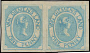 1853 Couriers Early Printings on Medium Soft Yellowish Paper 1d pale blue SG 1 horizontal pair, margins good to very large with complete outer framelines, a couple of insignificant surface blemishes, scissor-cut at the base between the units with coincide