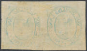 1853 Couriers Early Printings on Medium Soft Yellowish Paper 1d pale blue SG 1 horizontal pair, margins good to very large with complete outer framelines, a couple of insignificant surface blemishes, scissor-cut at the base between the units with coincide - 2