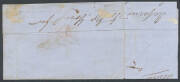 1853 Couriers 1d pale blue SG 3, an enormous example with margins good to huge & almost complete 'Printed by H & C Bes[t]' Imprint, on 1855 (June) part town letter to "FC Smith/Postmaster General/Hobarton" irregularly cancelled with a light strike of the - 2