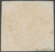 1853 Couriers Plate I Worn Impressions with Blurred Lines 4d red-orange SG 7 Double Impression, margins close to large with complete outer framelines, very fine First Allocation '60' cancellation, Cat &pound;475++. Georg B&uuml;hler Certificate (1981). [The doubling - 2