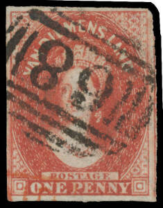 1855 London Printings with Large Star Wmk 1d carmine SG 14, an unusually large example with generous margins & a fragment of the adjoining unit at right, superb First Allocation BN '68' & small-part of 'PAID' cds of London (?) in red, Cat £900. Superb! RP