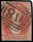 1855 London Printings with Large Star Wmk 1d carmine SG 14, an unusually large example with generous margins & a fragment of the adjoining unit at right, superb First Allocation BN '68' & small-part of 'PAID' cds of London (?) in red, Cat &pound;900. Superb! RP