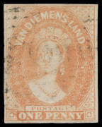 1856-57 No Watermark Thin White Paper 1d pale brick-red SG 19, good even margins, lightly cancelled, Cat &pound;650. Ex Koichi Sato (in a mixed lot),