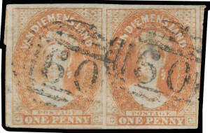 1856-57 No Watermark Thin White Paper 1d pale brick-red SG 19 horizontal pair, margins good to huge with fragments of three adjoining units, First Allocation BN '60', Cat £1300+. Scarce multiple. RPSofV Certificate (2016) states "genuine, repaired" which 