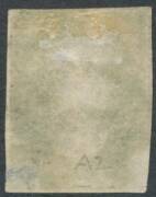 1856-57 No Watermark Thin White Paper 2d pale emerald-green SG 20, unusually large margins with a fragment of the adjoining unit at left, tiny closed tear in the margin at lower-left, First Allocation BN '52' of Ross, Cat &pound;950. Ex Koichi Sato. RPSofV Cert - 2