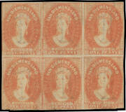 1857-67 Double-Lined Numerals 1d pale red-brown SG 26 block of 6 (3x2), margins just clear to good, ironed-out central horizontal crease & some minor soiling, unused, Cat &pound;3600++. A rare multiple. RPSofV Certificate (2016).