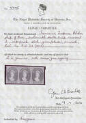 1857-67 Double-Lined Numerals 2d slate-green SG 34 horizontal strip of 3, margins close to large, large-part o.g., Cat &pound;1125++. Another rare multiple. Ex Sir Henry Somerset. RPSofV Certificate (2016). - 3
