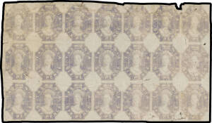 1858 'TASMANIA' London Printings 6d imperforate plate proof block of 21 (7x3) in dull violet on ungummed Large Star Watermark paper, full margins except at upper-right, characteristic fading, ironed-out creases & faults, Cat £15,750+: see footnote below S