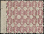 1871-91 Perforated by the Post Office Perf 12 6d dull claret SG 143 marginal blocks of 12 (4x3) & 24 (6x4, the second unit stained at the base) from the left of the sheet, virtually full o.g. with many units being unmounted, Cat &pound;1800++ (mounted). Ex Alfr