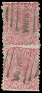 1871-78 Sidefaces Printed in Hobart from De La Rue Plates Perf 11½ 1d rose vertical pair as SG 144 but Imperforate Horizontally, pre-printing paper crease largely between the units. A new discovery: unlisted by Stanley Gibbons. RPSofV Certificate (2016).