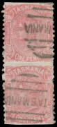 1871-78 Sidefaces Printed in Hobart from De La Rue Plates Perf 11&frac12; 1d rose vertical pair as SG 144 but Imperforate Horizontally, light fold between the units to assist separation. A new discovery: unlisted by Stanley Gibbons. RPSofV Certificate (2016).