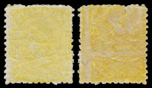 1880-91 Sidefaces Perf 12 4d chrome-yellow Printed on Both Sides SG 166ab, an unusually fine & fresh example with large-part o.g., Cat £1500+. Ex Sir Henry Somerset. RPSofV Certificate (2016). Like most examples, the design is virtually illegible on bot