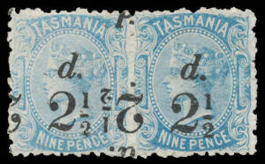 1891 Surcharge 'd./2½' on 9d pale blue with the Surcharge Double One Inverted SG 168a horizontal pair, large-part o.g., Cat £1400+. Scarce multiple. RPSofV Certificate (2016).