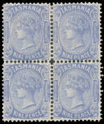 1903 Sidefaces Typo in Melbourne 9d ultramarine BW #T65D (SG 242f) block of 4, the third unit with a tiny surface blemish, large-part o.g. the last unit being unmounted, Cat $4000+ (&pound;1700++). A very rare multiple of this distinctive shade. Ex Sir Henry S