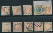 1854-55 Woodblocks 1/- 'REGISTERED' SG 34 Die II selection including twelve with full margins, condition variable with several being fine to very fine, two on small pieces & one with manuscript "X" cancellation, Cat &pound;3800. An unusual opportunity for the s - 2