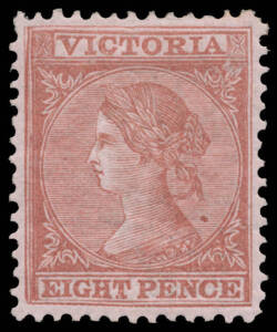 1867-81 Laureates V/Crown Perf 13 8d lilac-brown/pink SG 137, exceptional centring, large-part o.g., Cat £190. In this issue, perhaps one stamp in 1000 is this well centred.