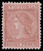 1867-81 Laureates V/Crown Perf 13 8d lilac-brown/pink SG 137, exceptional centring, large-part o.g., Cat &pound;190. In this issue, perhaps one stamp in 1000 is this well centred.
