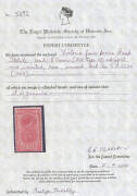 1884 Stamp Statute 4d rose with the Watermark Upright SG 222a, large-part o.g., Cat &pound;1100. A very scarce stamp. RPSofV Certificate (2014). [Acquired at the Prestige auction of 15.8.2014 for $862] - 3