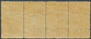 1884 Stamp Statute '&frac12;d/HALF' on 1d pale green SG 234 strip of 4 [22-25], the third unit with Retouched Ornament below 'ONE PENNY', the fourth unit unmounted, Cat &pound;440++. [Kellow at page 214 states that only 5960 were issued but that the low face value ena - 2