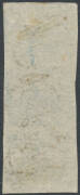 FOUR PENCE - IMPERFORATE: 4d pale blue SG 3 vertical strip of 3, margins just clear to good except to the right of the central unit where just shaved, manuscript "IIII" cancels overstruck with void grid in black, Cat &pound;600+. A rare multiple; postal manuscr - 2