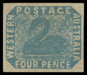 FOUR PENCE - IMPERFORATE: 4d deep dull blue SG 3b, good even margins, unused, Cat &pound;2750. Much scarcer than SG 3c, the "slate-blue", which is priced 45% higher. BPA Certificate (2008) refers to a totally undetectable "vertical crease in the right margin". 