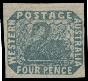 FOUR PENCE - IMPERFORATE: 4d deep dull blue SG 3b from the top of the sheet, margins good to very large, tiny insignificant stain at upper-right, unused, Cat &pound;2750. Ex Lord Vestey: acquired for &pound;1140. BPA Certificate (2007). [This is an intermediate shade