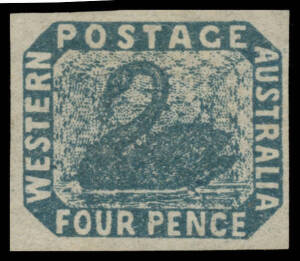 FOUR PENCE - IMPERFORATE: 4d slate-blue SG 3c, an unusually large example, unused, Cat &pound;4000. Superb! Ex Lord Vestey: acquired for &pound;2880. BPA Certificate (2007).