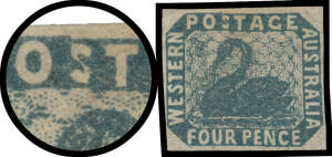 FOUR PENCE - IMPERFORATE: 4d slate-blue SG 3c with Small 'S' in 'POSTAGE' SG 3L, margins close to good unused, Cat &pound;3250 plus a large premium for the shade of the stamp (or, if you prefer, Cat &pound;4000 plus a significant premium for the variety). Ex D Bernha