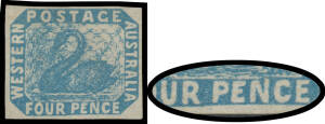 FOUR PENCE - IMPERFORATE: 4d blue with Squat 'EN' of 'PENCE' SG 3m [R6/4], margins close to good, unused, Cat &pound;2500. RPSofV Certificate (2016).